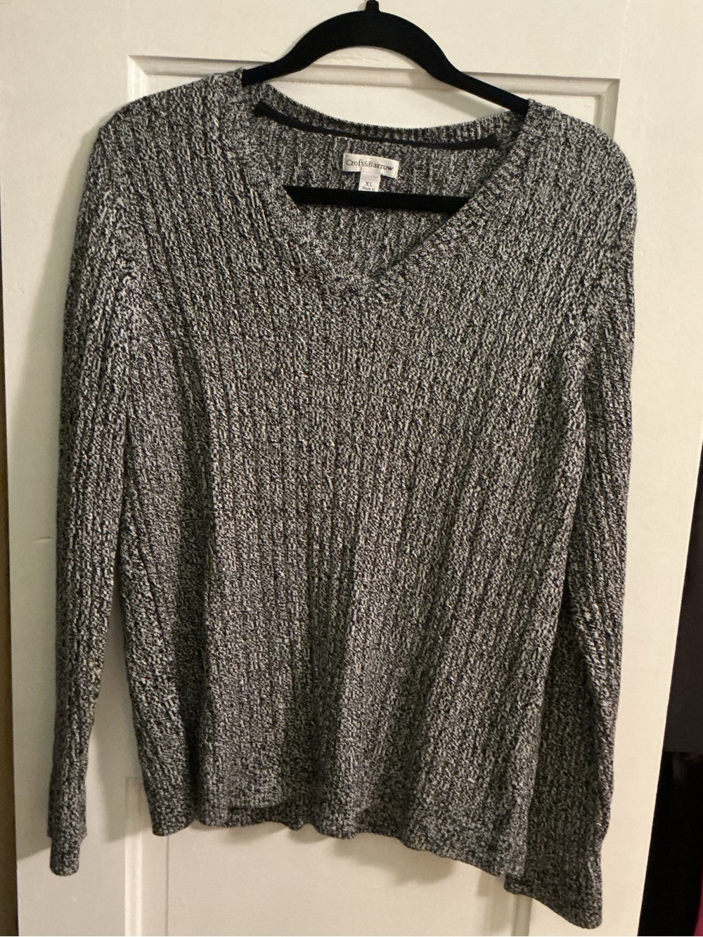 croft & barrow Marled Black and White V-Neck Sweater